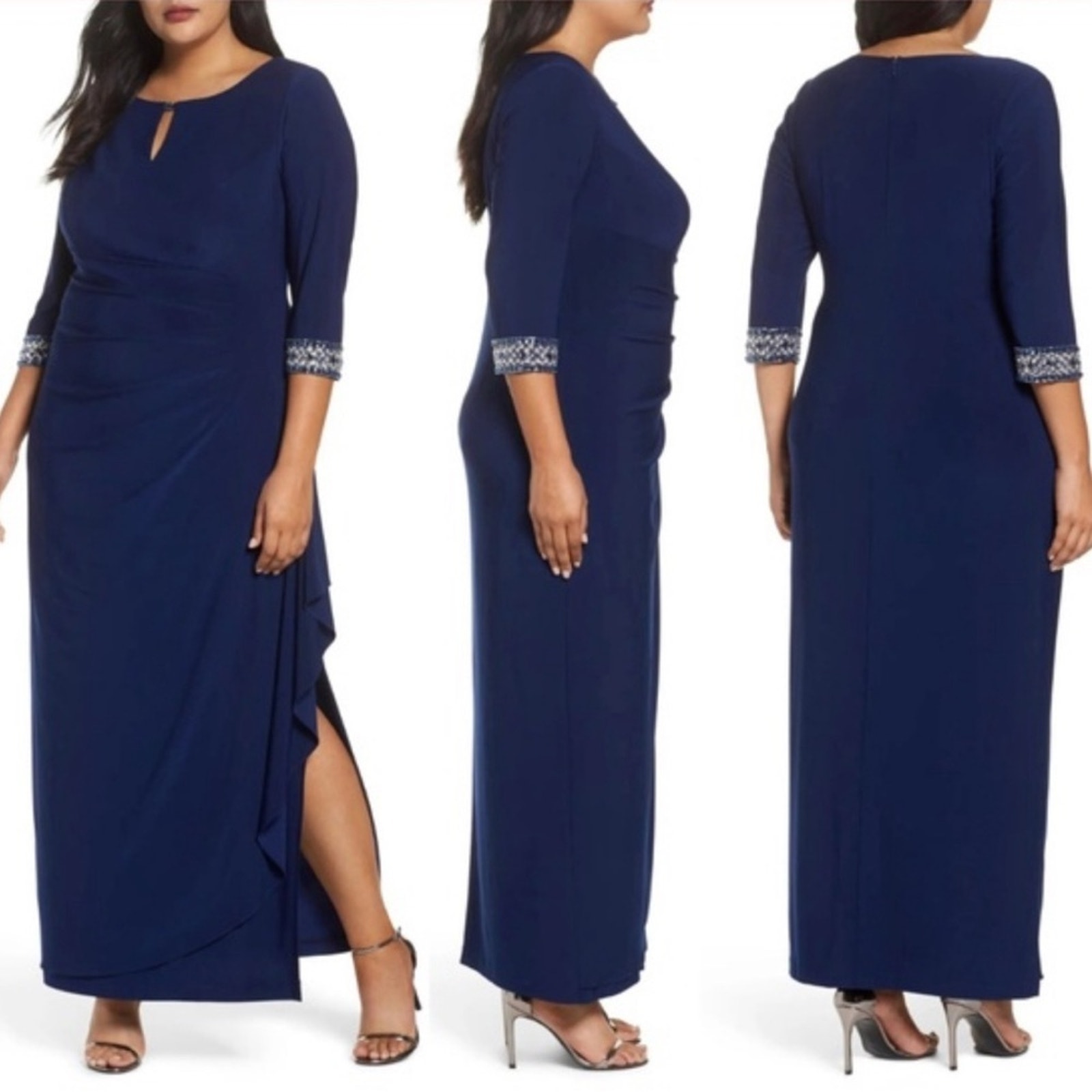 Alex Evenings Jeweled Cuff Column Gown In Cobalt Size 12
